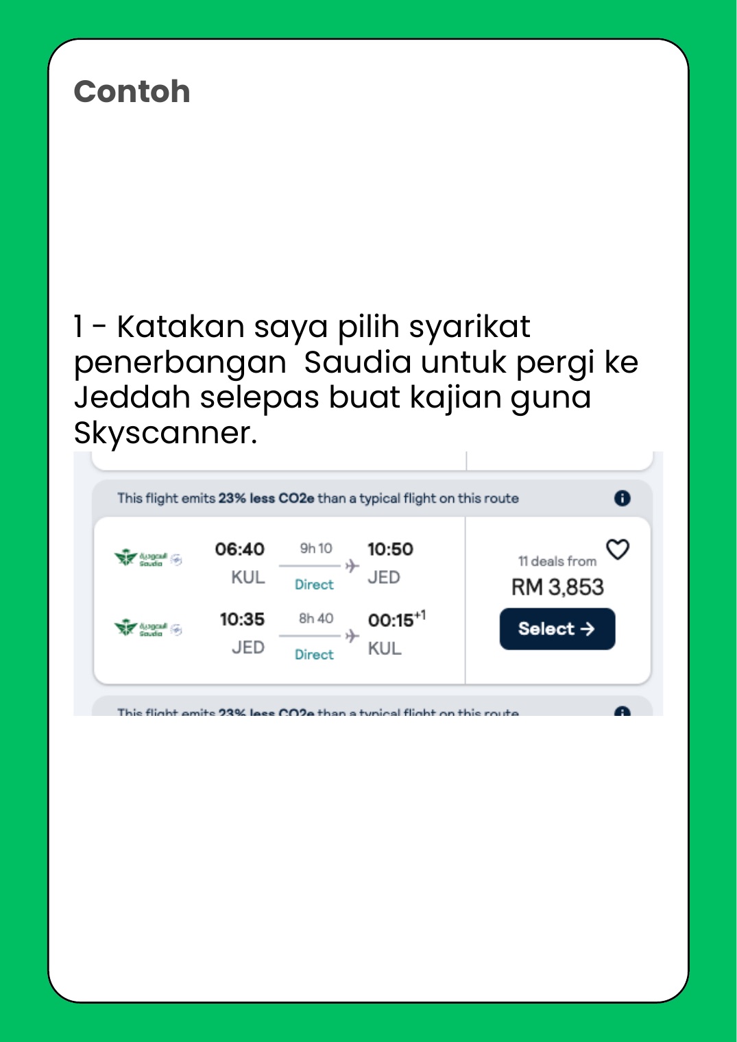 Contoh carian tiket penerbangan guna Skyscanner
